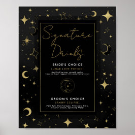 Svarta & Gyllene Celestiala Månstjärnor Signaturdr Poster