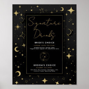Svarta & Gyllene Celestiala Månstjärnor Signaturdr Poster