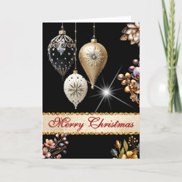 Svarta, gyllene och vita vintageornament jul helgkort