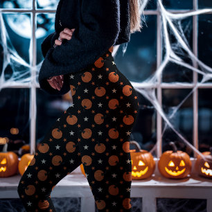 Svarta Halloween-pumpor och stjärnor Leggings