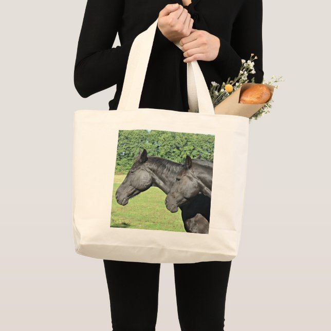Svarta hästar i solbelyst äng jumbo tygkasse (Framsida (produkt))
