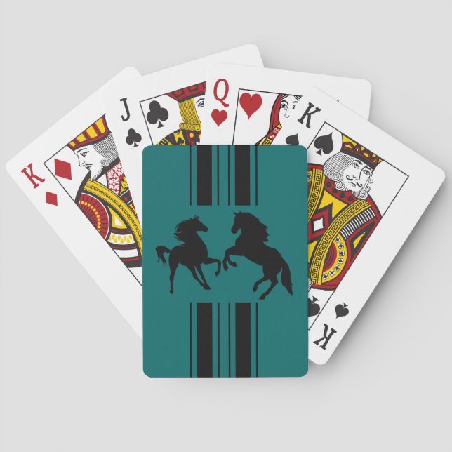 Svarta hästar som spelar kort casinokort (Baksidan)
