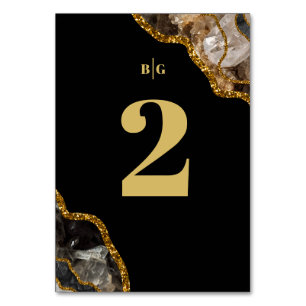 Svarta havet och Guld Agate Geode Glitter Bröllop Bordsnummer