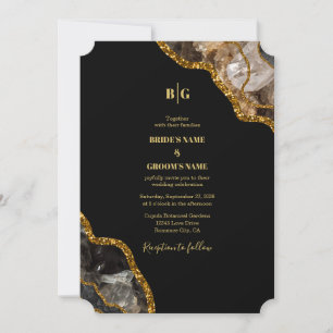 Svarta havet och Guld Agate Geode Glitter Bröllop Inbjudningar