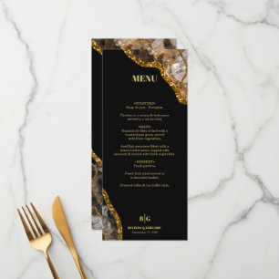 Svarta havet och Guld Agate Geode Glitter Bröllop Meny