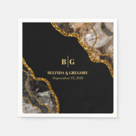 Svarta havet och Guld Agate Geode Glitter Bröllop Pappersservett