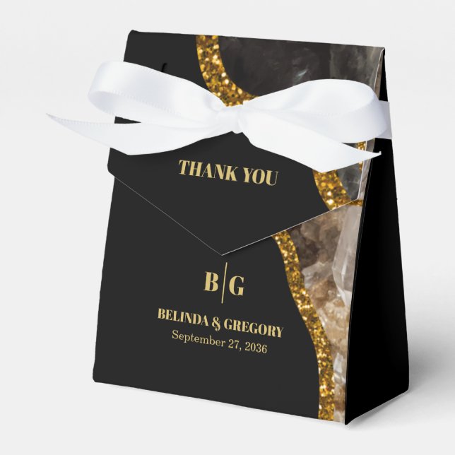 Svarta havet och Guld Agate Geode Glitter Bröllop Presentaskar (Framsidan Sidan)