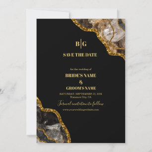 Svarta havet och Guld Agate Geode Glitter Bröllop Spara Datumet