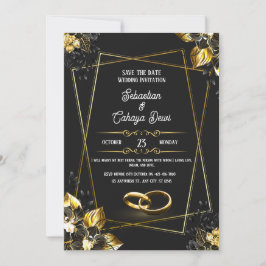 Svarta havet och Guld Elegant bröllop Inbjudningar