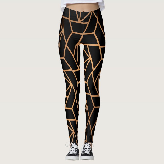 Svarta havet och Guld Eleganten Mönster Leggings (Framsida)