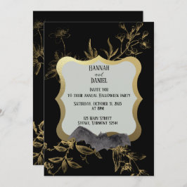 Svarta havet och Guld Fladdermus Elegant Halloween Inbjudningar