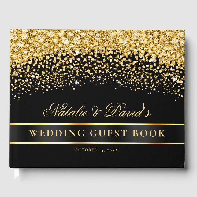 Svarta havet och Guld Glitter Bröllop Gästböcker (Framsida)