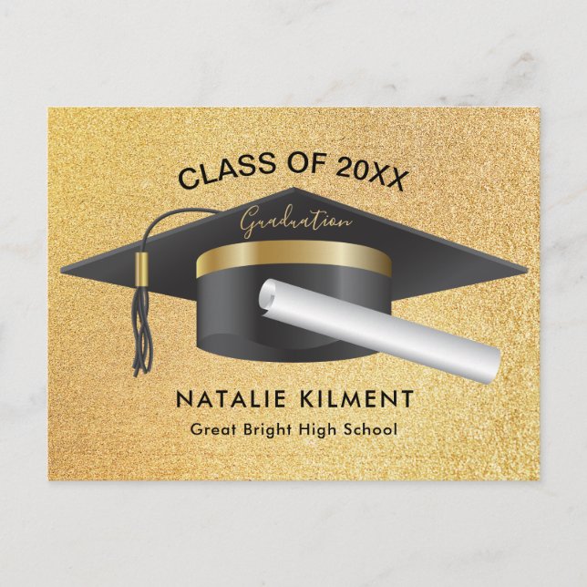 Svarta havet och Guld Glitter Student Kap Studente Meddelande Vykort (Framsida)