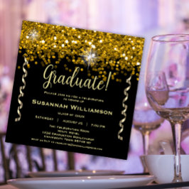 Svarta havet och Guld Glitter Studenten Inbjudningar