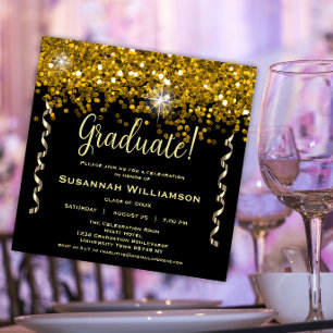 Svarta havet och Guld Glitter Studenten Inbjudningar