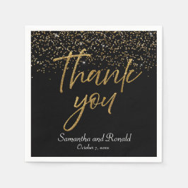 Svarta havet och Guld Glitter Tack Bröllop Pappersservett