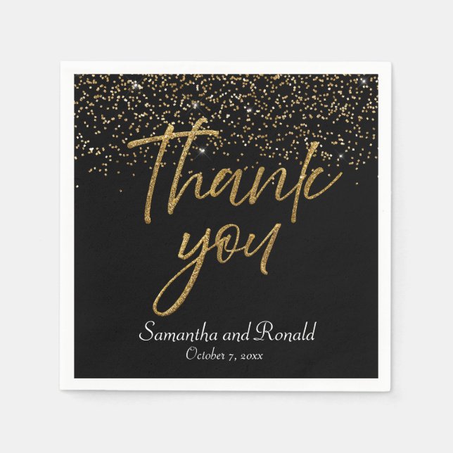 Svarta havet och Guld Glitter Tack Bröllop Pappersservett (Framsidan)