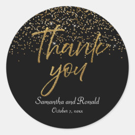 Svarta havet och Guld Glitter Tack Bröllop Runt Klistermärke