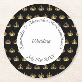 Svarta havet och guld krona bröllop underlägg papper rund
