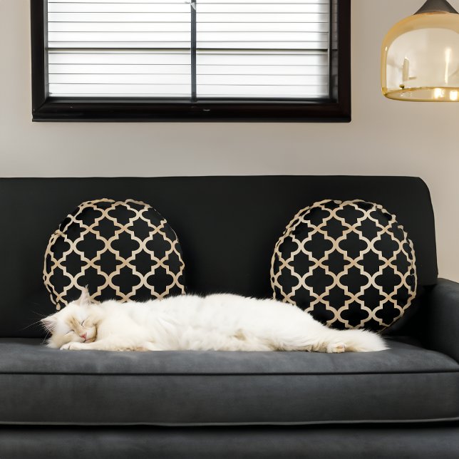 Svarta havet och Guld marockanska Mönster Rund Kudde (Skapare uppladdad)