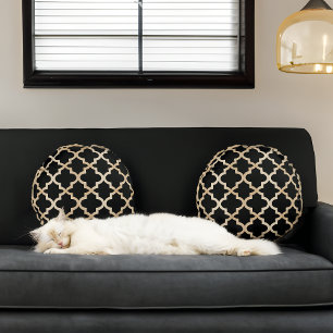 Svarta havet och Guld marockanska Mönster Rund Kudde