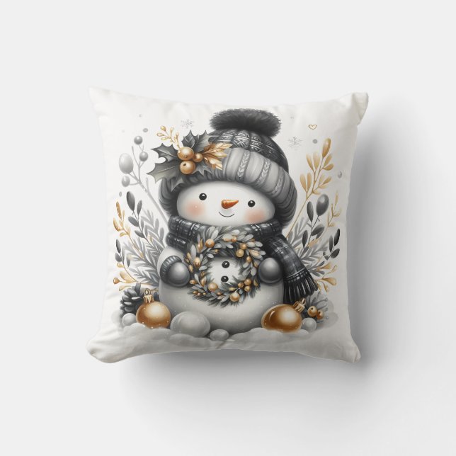 Svarta havet och guld snögubbe kudde (Framsida)