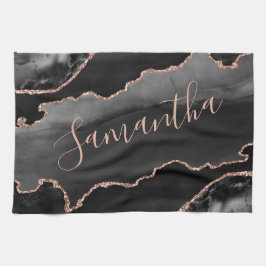 Svarta havet och Ro Guld Faux Glitter Agate Kökshandduk