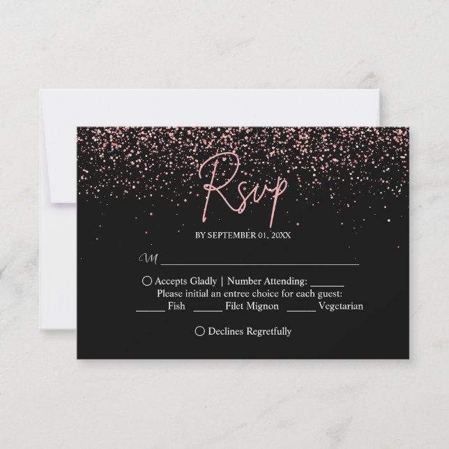 Svarta havet och Ro Guld Glitter Bröllop OSA Kort (Framsida)