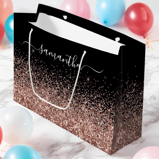 Svarta havet och Ro Guld Glitter Elegant Namn (Black and Rose Gold Glitter Elegant Name Large Gift Bag)