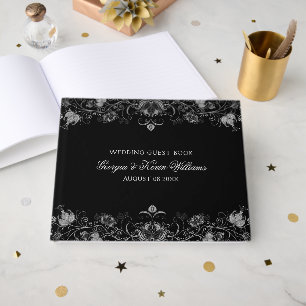 Svarta havet och Silver Glitter Blommigten Snöre G Gästböcker