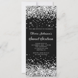 Svarta havet och Silver Glitter Sweet sixteen Inbjudningar