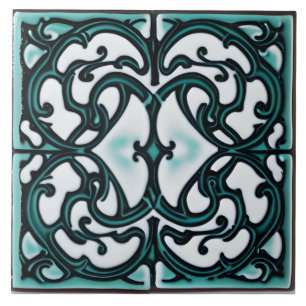 Svarta havet och Teal på vit Tuscan Stil Kakelplatta
