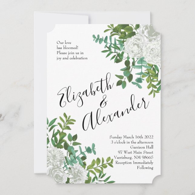 Svarta havet och Vit ros Blommigten Bröllop Inbjudningar (Framsida)