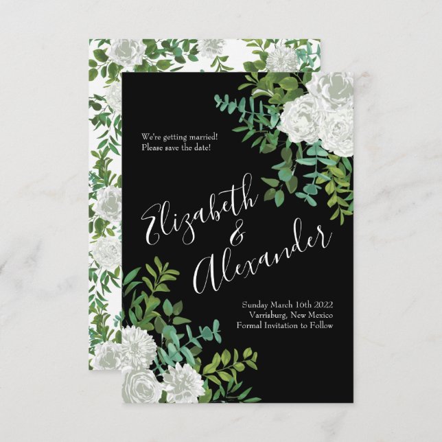 Svarta havet och Vit ros Blommigten Bröllop Inbjudningar (Fram/baksida)