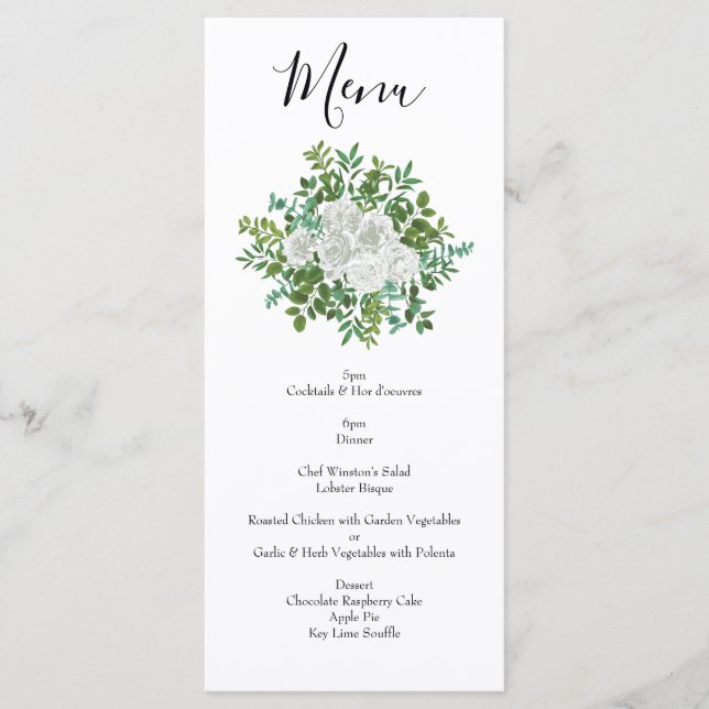Svarta havet och Vit ros Blommigten Bröllop Meny (Framsida)