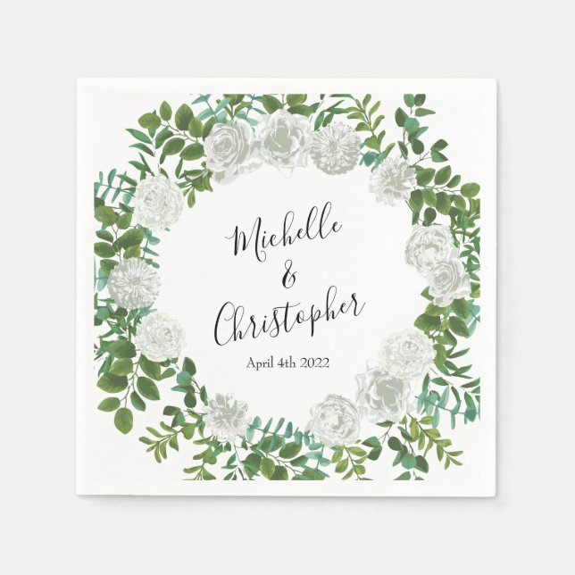 Svarta havet och Vit ros Blommigten Bröllop Pappersservett (Framsidan)