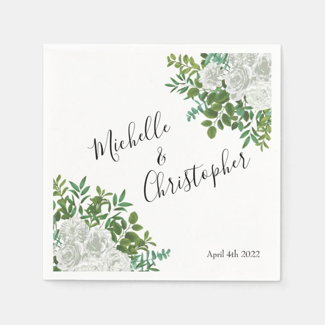 Svarta havet och Vit ros Blommigten Bröllop Pappersservett (Framsidan)