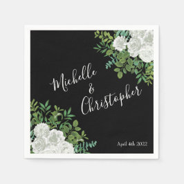 Svarta havet och Vit ros Blommigten Bröllop Pappersservett