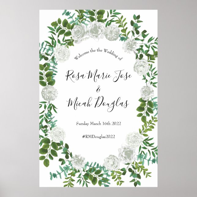 Svarta havet och Vit ros Blommigten Bröllop Poster (Framsidan)