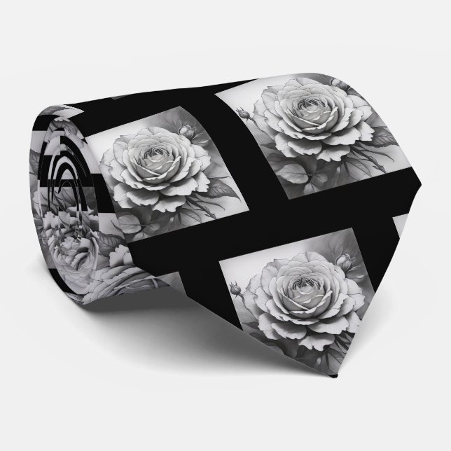 Svarta havet och vit ros Mönster Slips (Rullad)