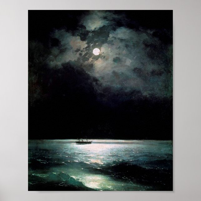 Svarta havet på natten av Ivan Aivazovsky Poster (Framsidan)