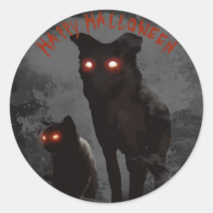 Svarta havets katt och svarta Hund Halloween fest Runt Klistermärke