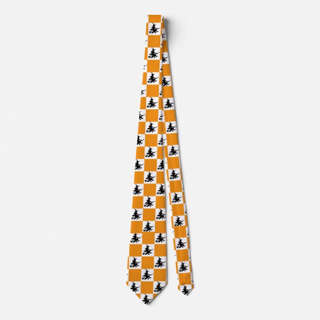 Svarta häxor Orange & Vit Rutig Slips (Framsida)