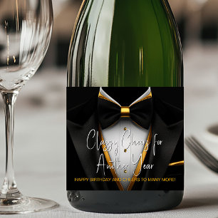 Svarta herr smoking champagne etikett i guld