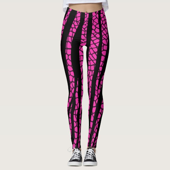 Svarta heta rosa zebrarandiga leggings (Framsida)