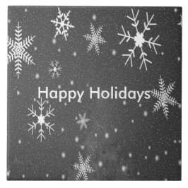Svarta Himlar med vit och Grått Snöflingor, ZSSG Kakelplatta