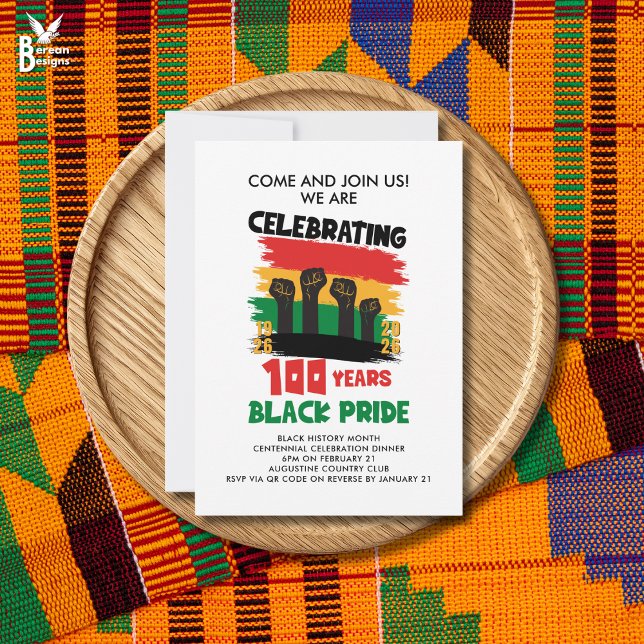 SVARTA HISTORIE MÅNADEN Centennial Inbjudningar (Black History Month Centennial flat card invitation to celebrate 100 years of Black pride)