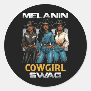 Svarta historiemånaden Melanin Cowgirl Swag 1 Runt Klistermärke