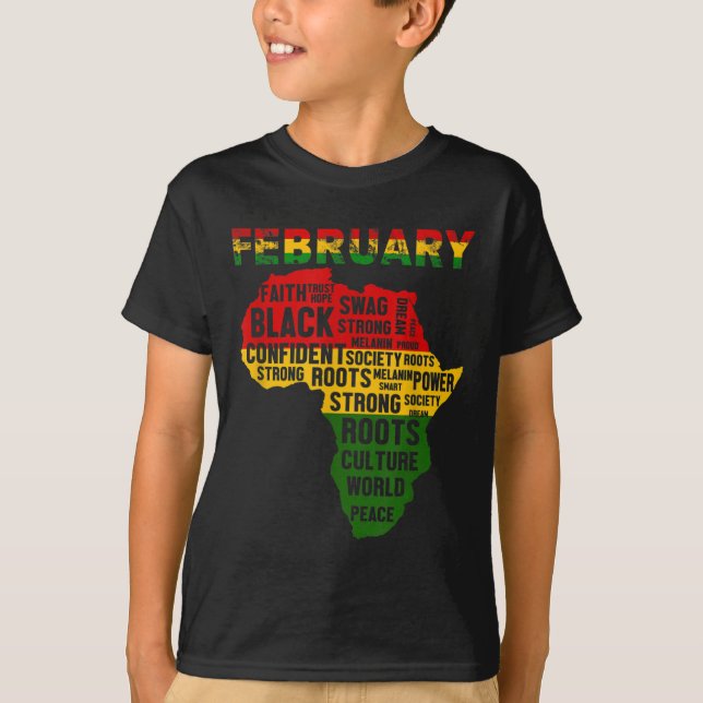 Svarta historiens månad Afrikas Karta Färg T Shirt (Framsida)