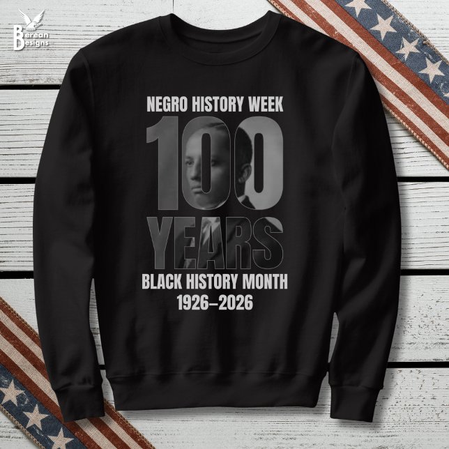 Svarta historieveckans hundraårsjubileum Svarta hi Lång Ärmad Tröja (Black History Month 100 Years Centennial Souvenir sweatshirt with Carter Woodson image)